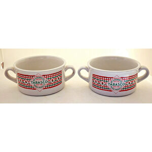 SOUP BOWLS-TABASCO-Double Handle-White-Red White Green Logo Design-Set of 2